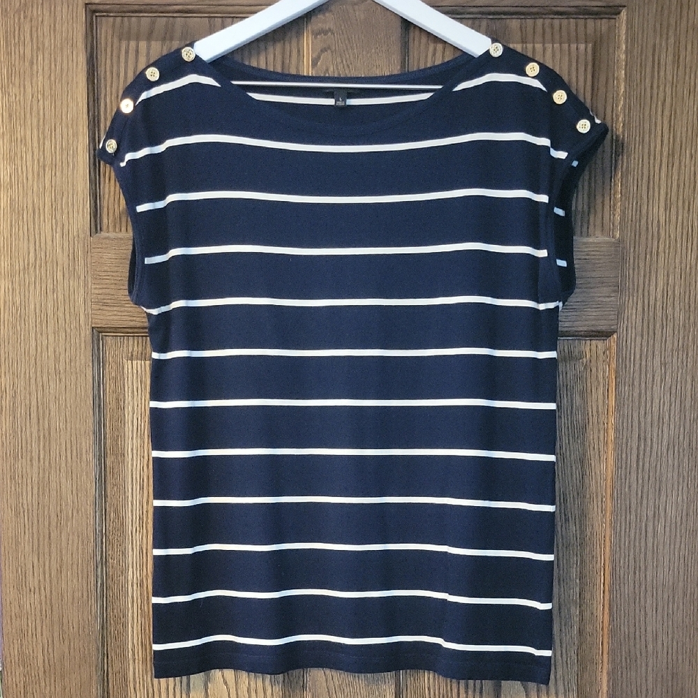 Talbots Navy and White Striped Short Sleeve Top